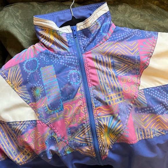 VINTAGE full-zip lightweight abstract windbreaker jacket - Picture 8 of 12